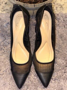 Jessica Simpson Black Pointed Mesh & Faux Leather Flats